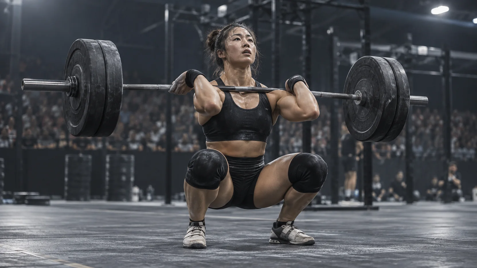 Functional fitness athlete training in an indoor arena.